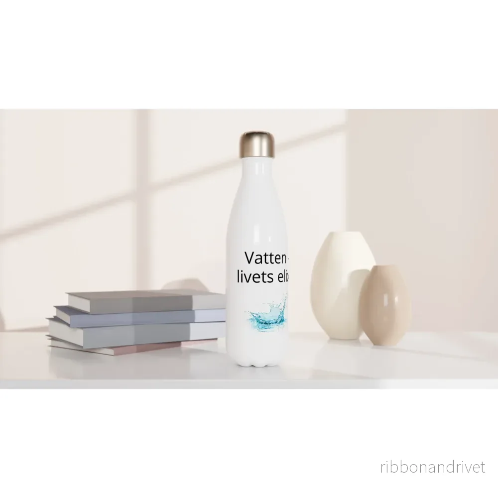 Vit vattenflaska i rostfritt stål med tryck "Vatten-livets elixir - Bild 3
