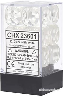 Chessex Translucent 16mm d6 med Pips Tärningsblock (12 Tärningar)
