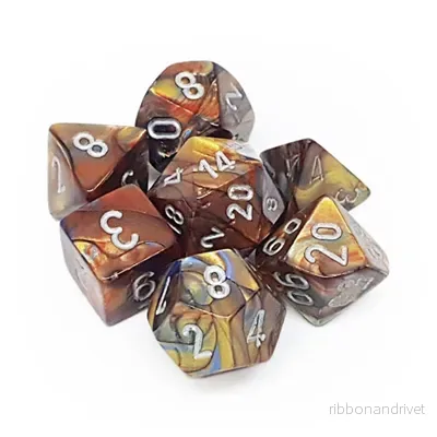 Chessex Lustrous 7-tärningsset - Guld med silver
