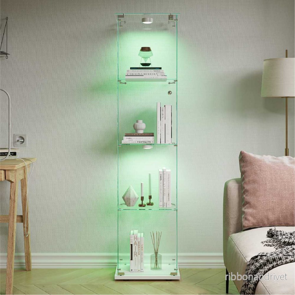 Yelenaro Glasvitrin med LED – Vitrinskåp 163 cm, 4 hyllplan, med lås Yelenaro Glasvitrin med LED – Vitrinskåp 163 cm, 4 hyllplan, med lås