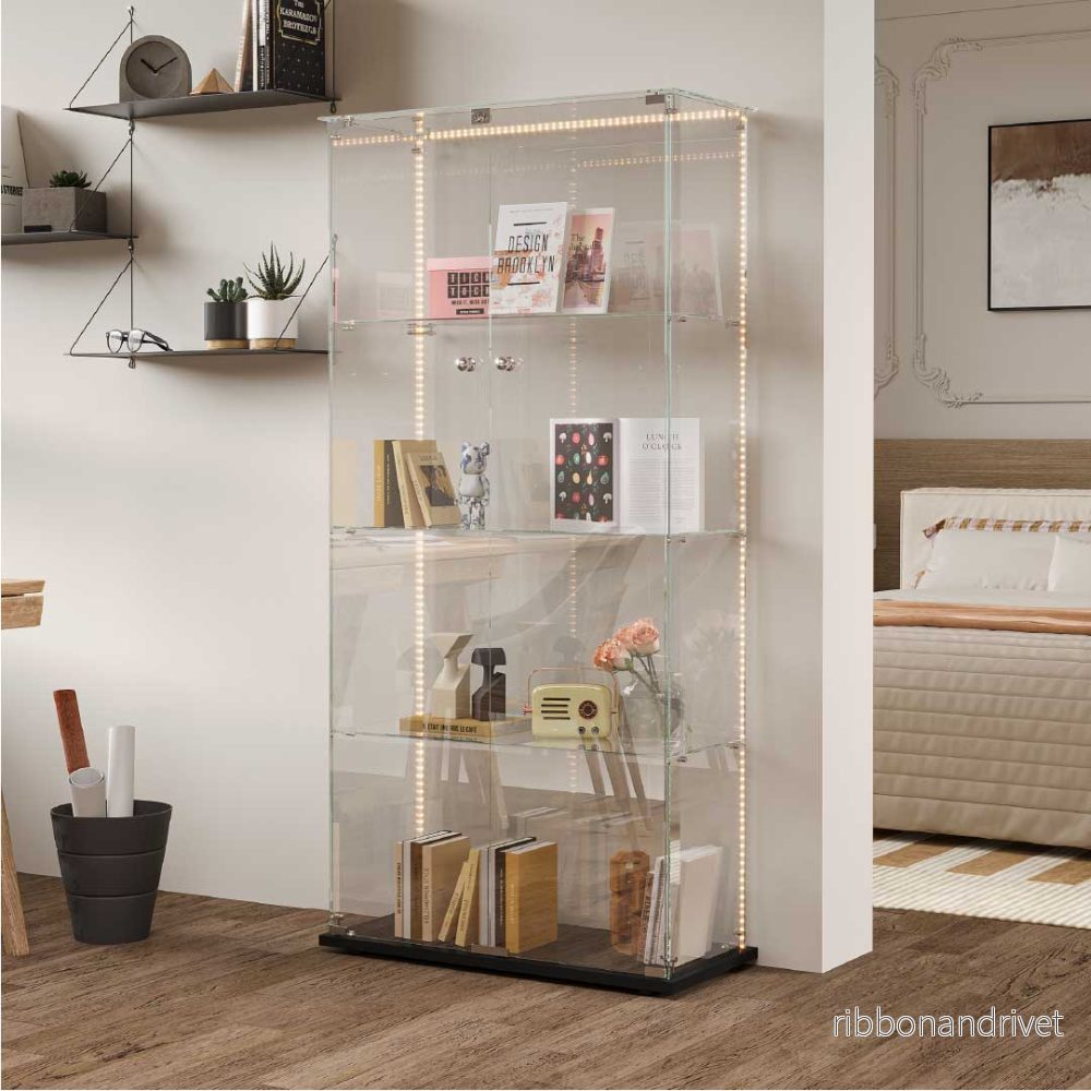 Yelenaro Glasskåp 163×80×35 cm – LED Samlarskåp i glas med dörrar & lås - Bild 3