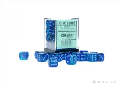 Gemini 12mm D6 Blå-Blå/Ljusblå Luminary Tärningar Block (36 Tärningar)