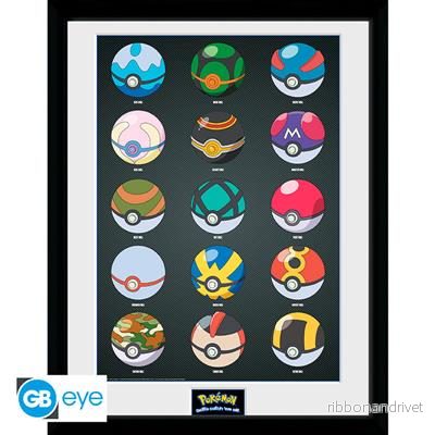 POKEMON – Inramad print ”Pokeballs” (30×40)