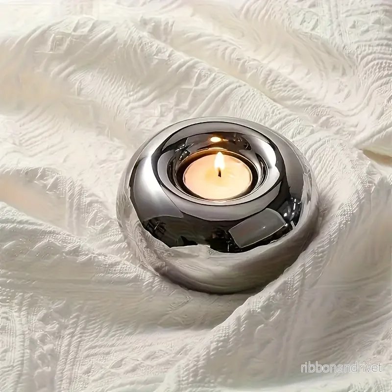 Modern Keramisk Silverfärgad Ljushållare - Bild 2