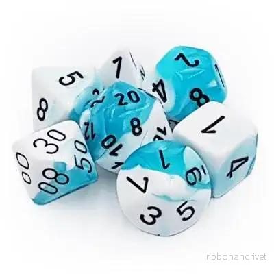Chessex Gemini Polyhedral 7-Tärningsset – Vit-Turkos med Svart Chessex Gemini Polyhedral 7-Tärningsset – Vit-Turkos med Svart