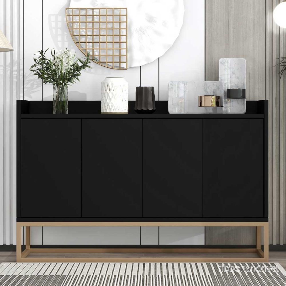 Yelenaro Skänk 120 cm – Modern skänk med 4 dörrar, push-to-open och metallstativ - Bild 3