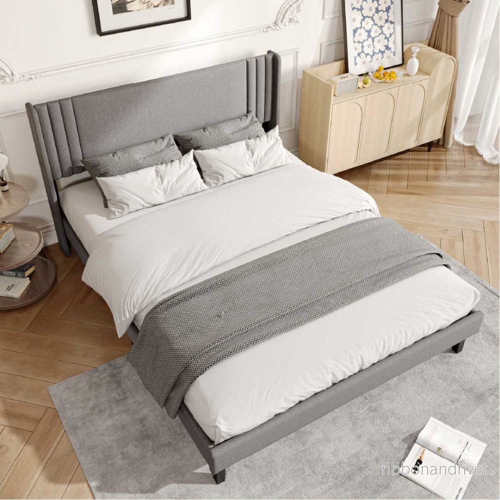 Yelenaro klädd säng med ribbotten 90x200 / 140x200 / 160x200 – Sängram med metallram och vadderad huvudgavel - Bild 2