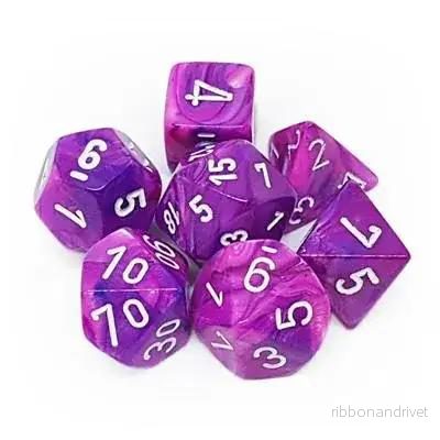 Chessex Festive 7-Die Set – Violet med Vita Chessex Festive 7-Die Set – Violet med Vita