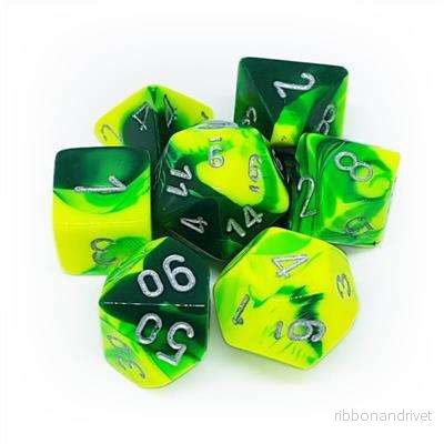 Chessex Gemini Polyhedral 7-Die Set - Grön-Gul med Silver