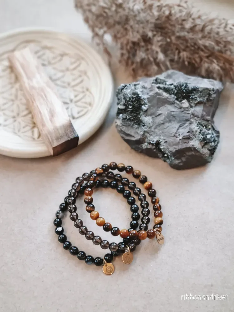 Mantra ENERGY bracelet - Insight, grounding and protection - tiger's eye, black agate and smoky quartz - Bild 3