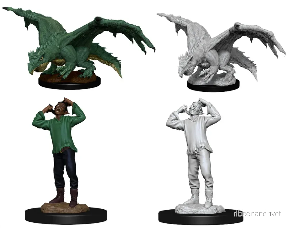 D&D Nolzur’s Marvelous Miniatures: Grön Drak Wyrmling & Drabbad Elf