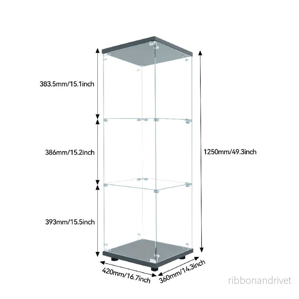 Yelenaro vitrinskåp 125 cm med LED – Vit & Svart, 3 hyllor - Bild 3