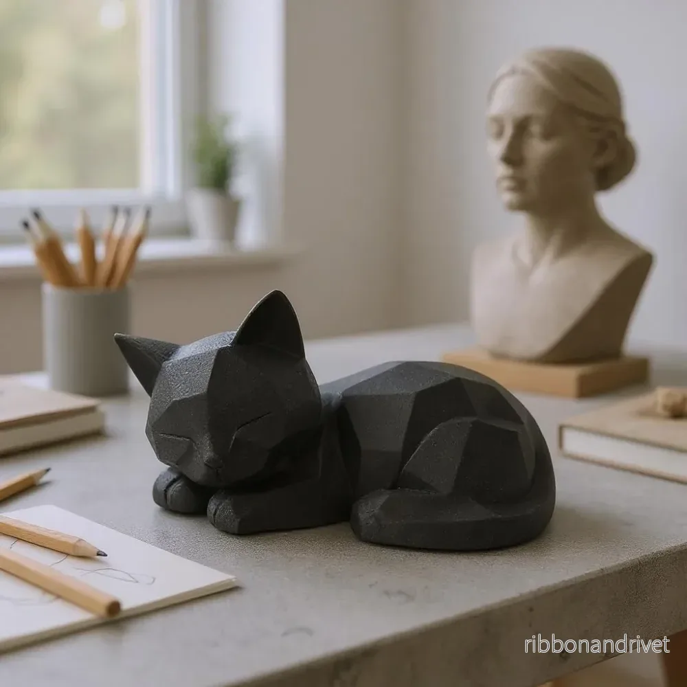Söt sovande katt i low-poly design - Bild 2