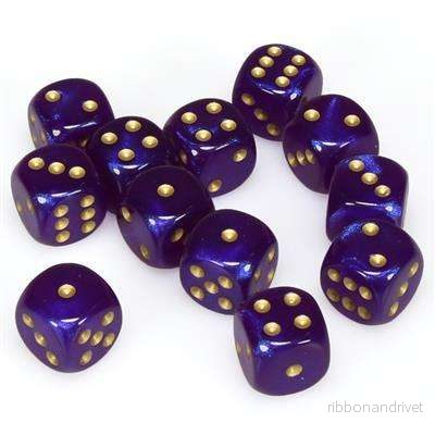 Chessex Borealis 16mm d6 Royal Purple/gold Luminary Dice Block (12 dice) Chessex Borealis 16mm d6 Royal Purple/gold Luminary Dice Block (12 dice)