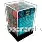 Chessex Gemini 12mm d6 Tärningsblock – Röd-Teal med Guld (36 Tärningar)