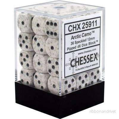 Chessex Spräcklig 12mm d6 Tärningar Block med Pips (36 Tärningar) – Arctic Camo