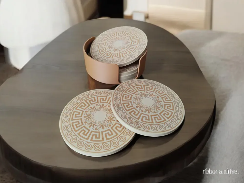 Grekiska designglasunderlägg med praktisk hållare Grekiska designglasunderlägg med praktisk hållare