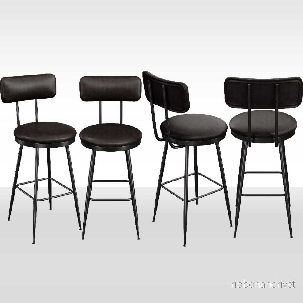 Yelenaro Barstolset 2 eller 4 med ryggstöd – 65 cm sitthöjd, PU-läder - Bild 3