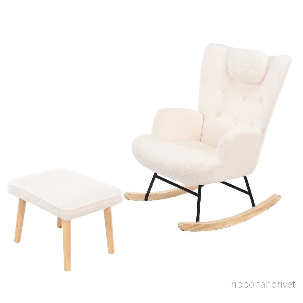 Yelenaro Bouclé gungstol med pall – Ammings- och relaxfåtölj med nackstöd - Bild 3