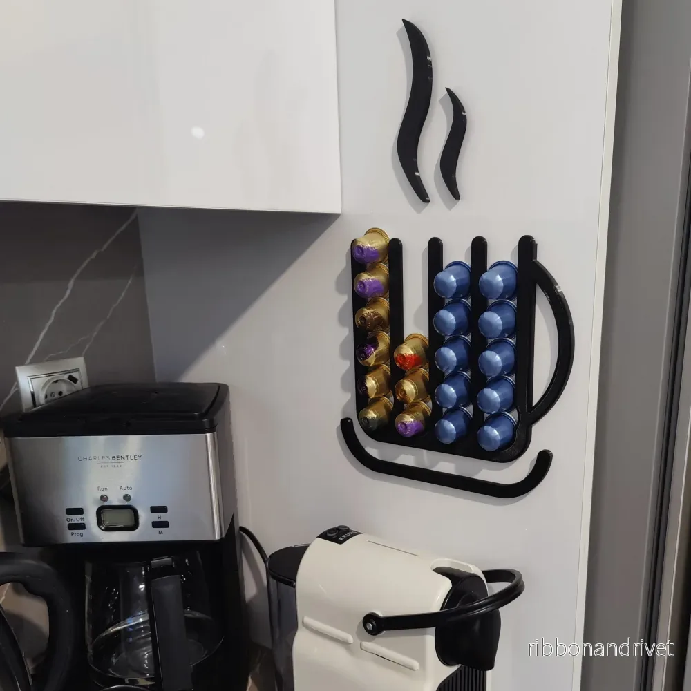 Väggmonterad Nespresso-kapselhållare formad som en kopp (4 stycken) Väggmonterad Nespresso-kapselhållare formad som en kopp (4 stycken)