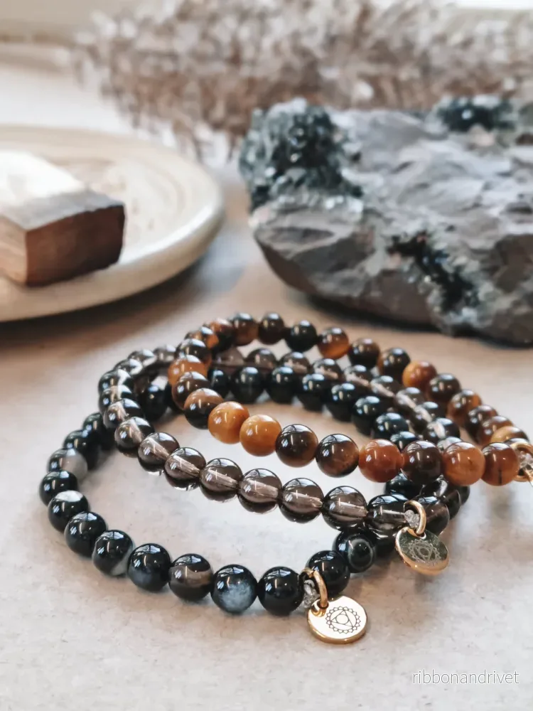 Mantra ENERGY bracelet - Insight, grounding and protection - tiger's eye, black agate and smoky quartz - Bild 2
