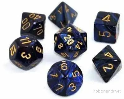 Chessex Scarab 7-Tärningsset - Kunglig Blå med Guld - Bild 3