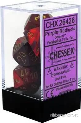 Chessex Gemini Polyhedral 7-Die Set – Lila-Röd med Guld Chessex Gemini Polyhedral 7-Die Set – Lila-Röd med Guld