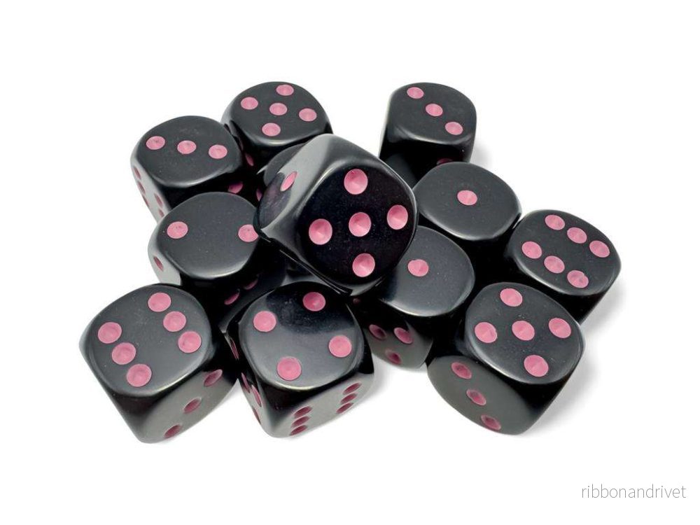 Opaque Black/Pink 16mm D6 Dice Block (12 Dice)