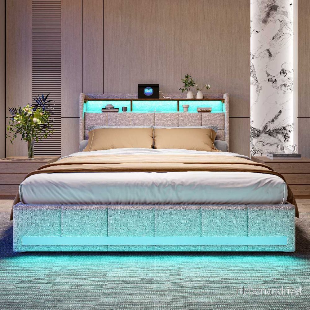 Yelenaro linnesäng 140/160×200 cm med LED, USB & 4 lådor Yelenaro linnesäng 140/160×200 cm med LED, USB & 4 lådor