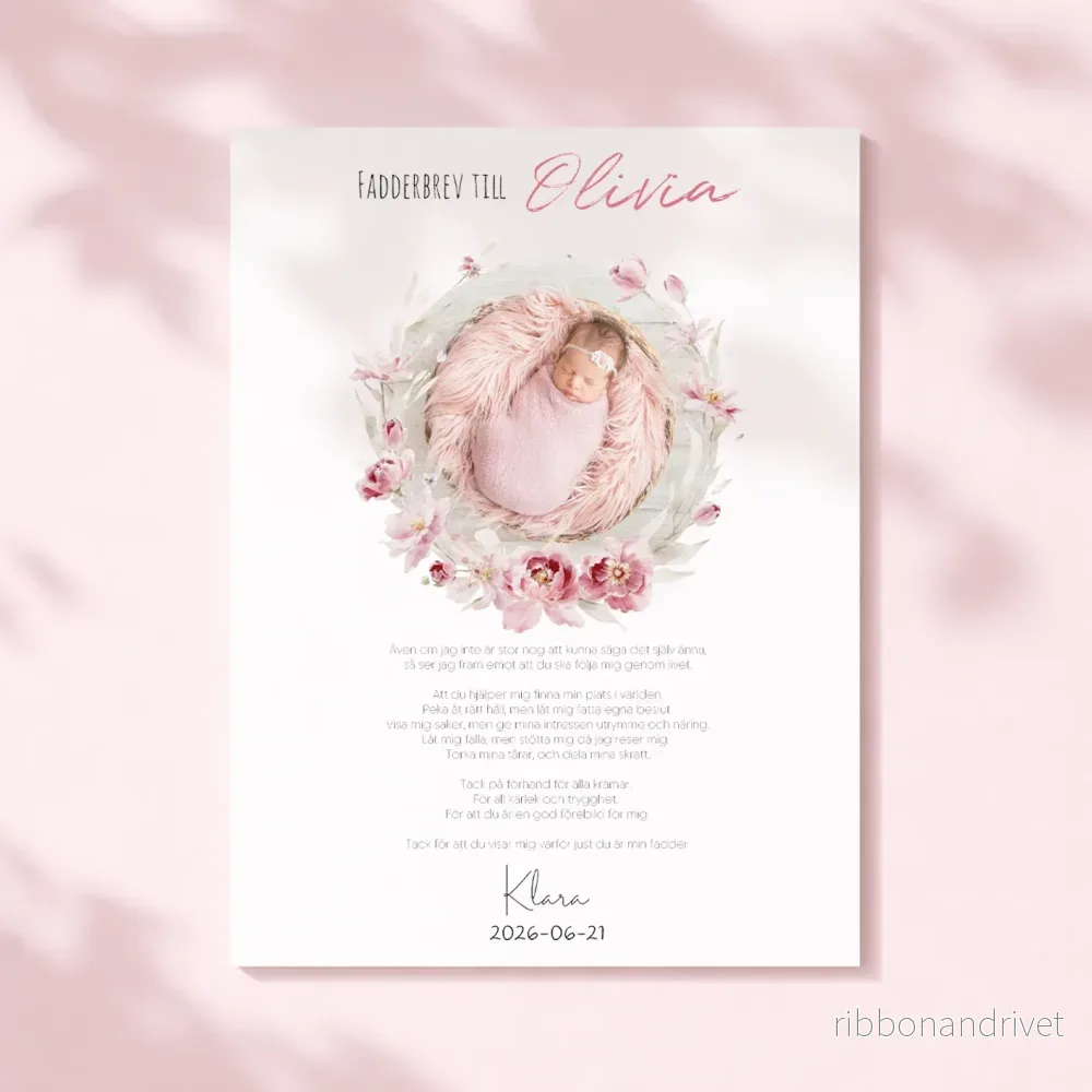 Fadderbrev | Rosa blommor Fadderbrev | Rosa blommor