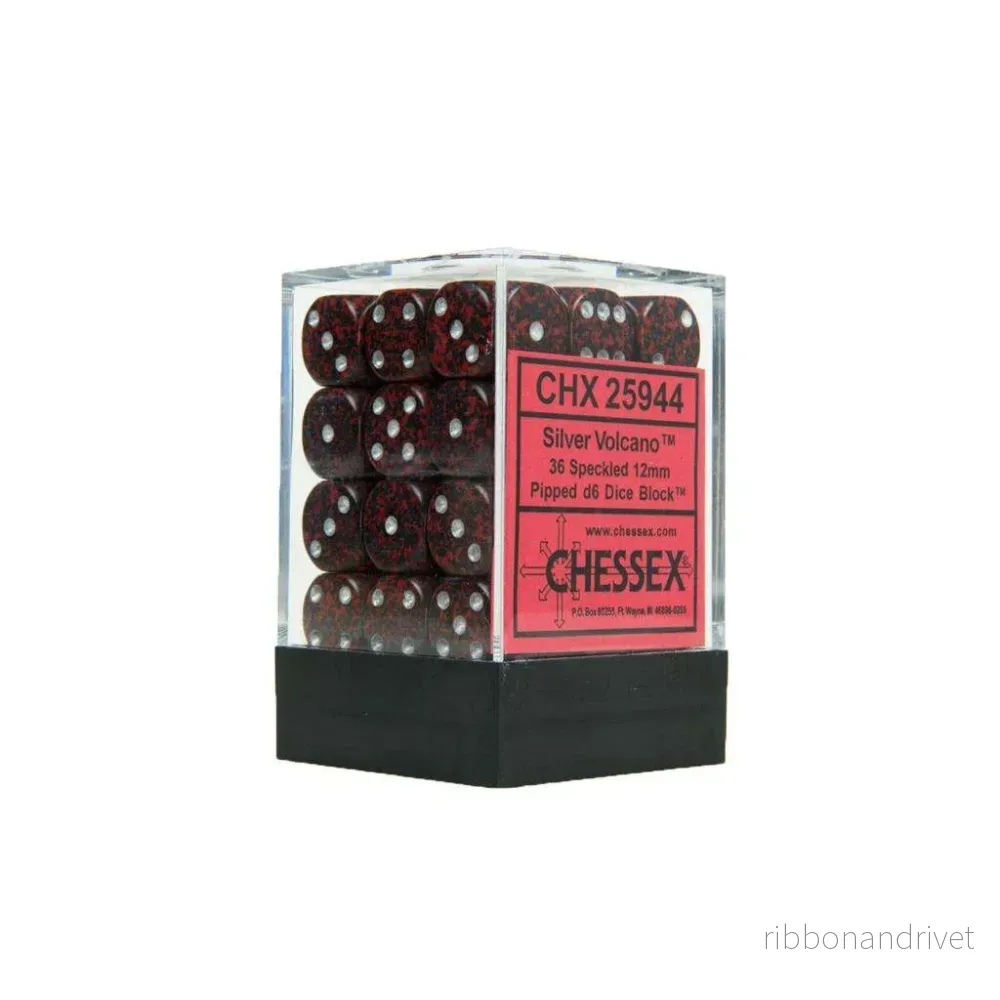 Chessex Speckled 12mm d6 Dice Blocks - Silver Volcano (36 Dice)