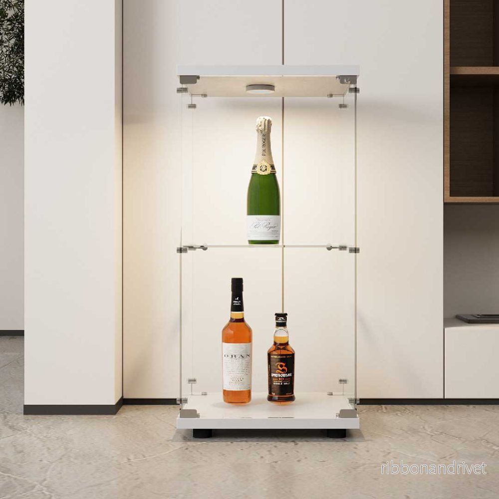 LED-glasmonter med lås – 2-vånings glasskåp, samlarmonter i trä och glas - Bild 2