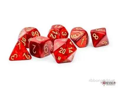 Chessex Marble Scarab® Mega-hedral™ Scarlet™/gold 7-Die Set Chessex Marble Scarab® Mega-hedral™ Scarlet™/gold 7-Die Set