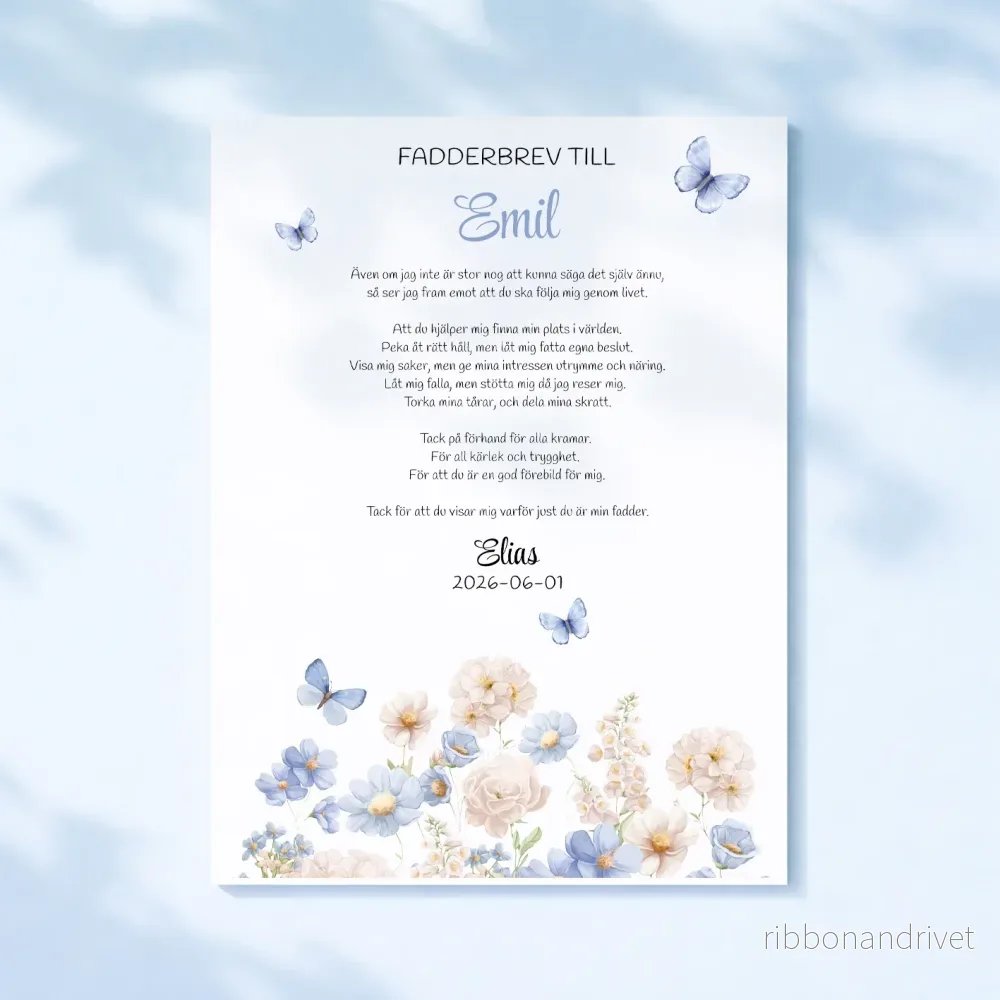 Fadderbrev | Blå blommor Fadderbrev | Blå blommor