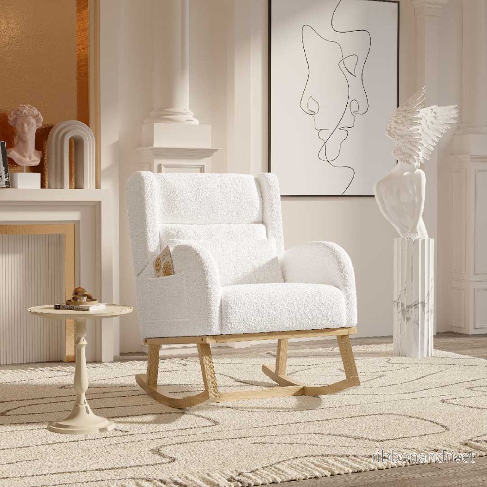 Yelenaro gungstol med dyna – Teddy relaxfåtölj vilfåtölj i trä & sammet och ergonomisk - Bild 2