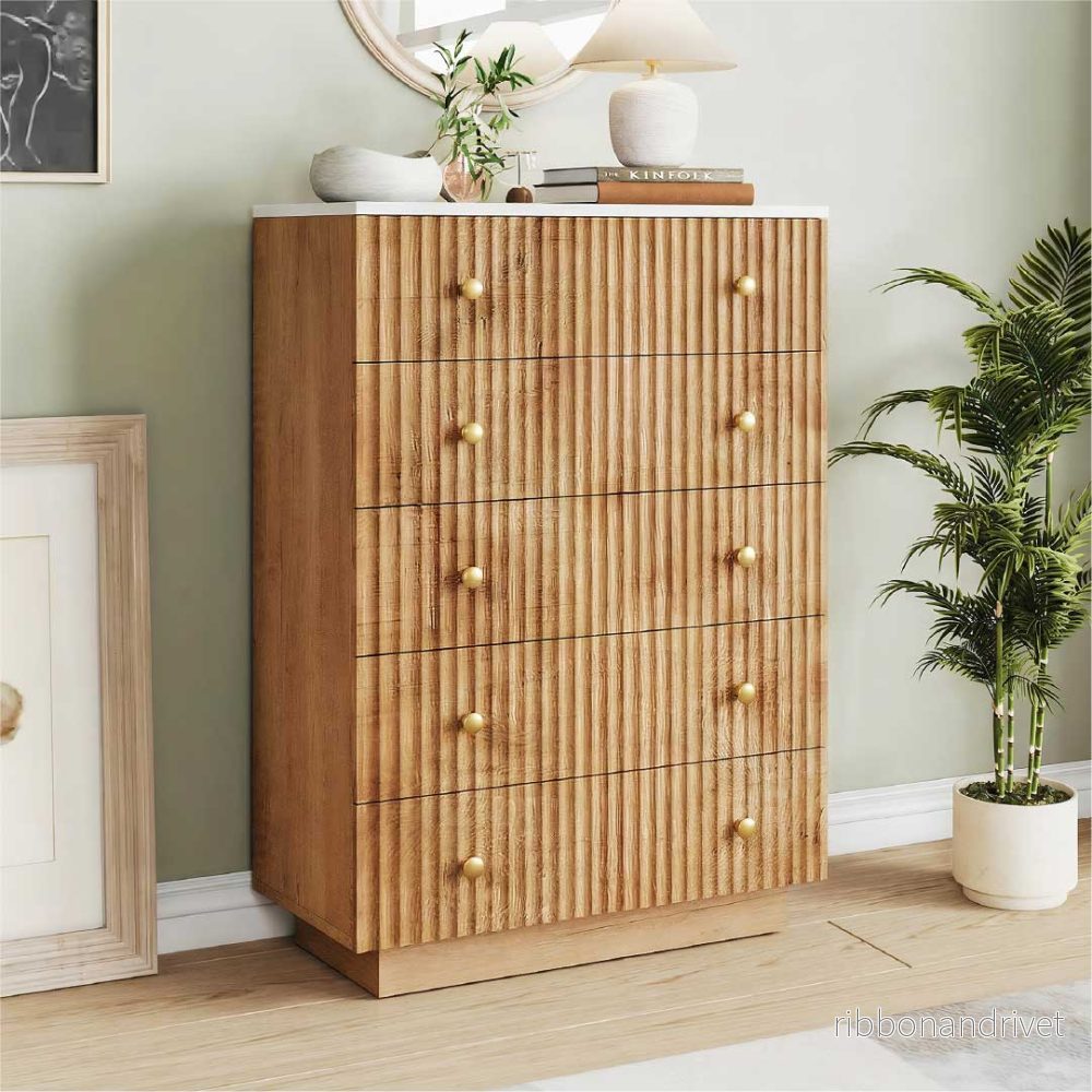 Yelenaro byrå trälook med 5 lådor & LED – Modern sovrumskommod med förvaring, varmvitt/kallvitt ljus Yelenaro byrå trälook med 5 lådor & LED – Modern sovrumskommod med förvaring, varmvitt/kallvitt ljus