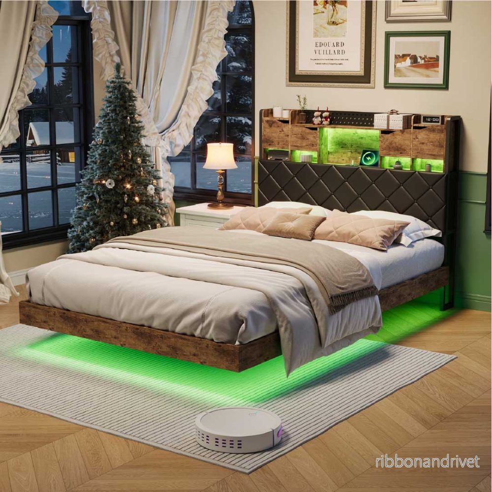 YELENARO svävande säng 140/160×200 cm med LED & USB – industrisäng med förvaring YELENARO svävande säng 140/160×200 cm med LED & USB – industrisäng med förvaring