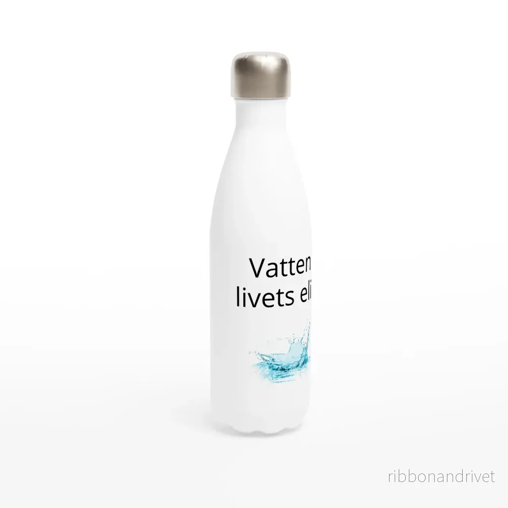 Vit vattenflaska i rostfritt stål med tryck "Vatten-livets elixir - Bild 2