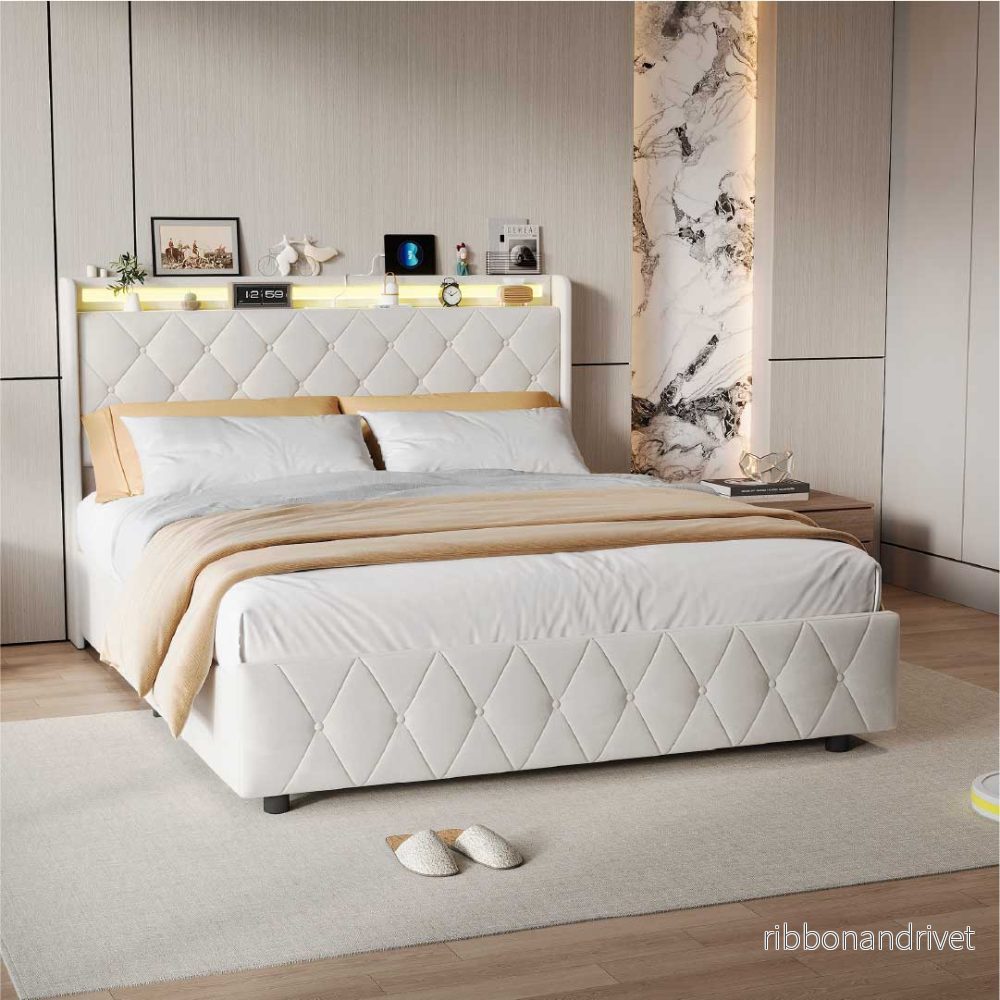 Yelenaro kontinentalsäng med 4 lådor & LED – Säng med USB/USB-C, 90x200 / 140x200 / 160x200 - Bild 2