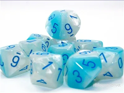 Gemini Pearl Turquoise-White/Blue Luminary Set of 10 d10s Gemini Pearl Turquoise-White/Blue Luminary Set of 10 d10s