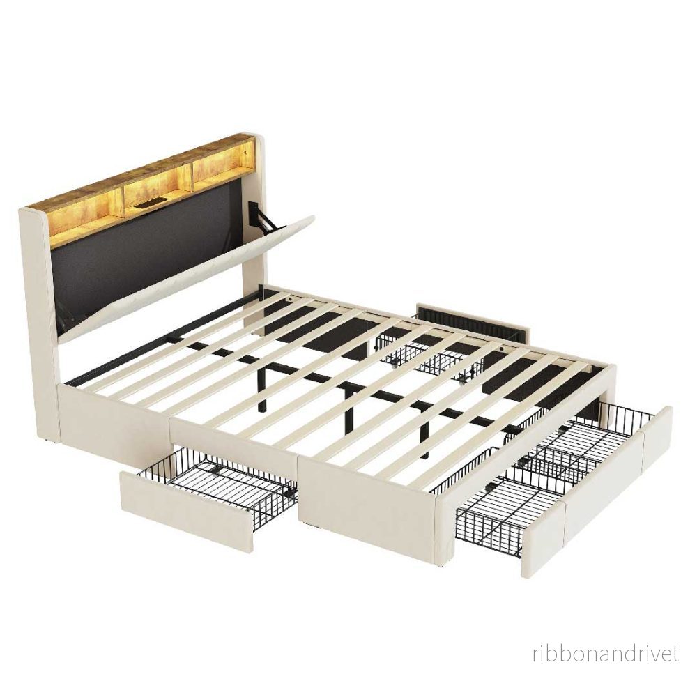 Yelenaro LED-kontinentalsäng 160×200cm – Med USB & förvaring - Bild 3