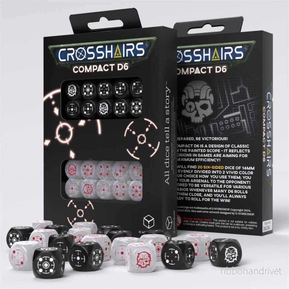 Crosshairs Compact D6: Black & Pearl - 20 Dice Set