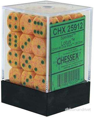 Chessex Speckled 12mm d6 Dice Blocks – Lotus (36 Dice) Chessex Speckled 12mm d6 Dice Blocks – Lotus (36 Dice)