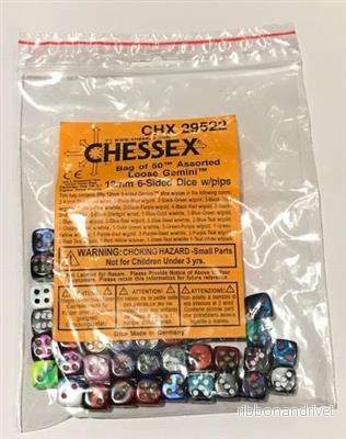 Chessex Gemini 12mm d6 Tärningar - 50 Assorterade Dice