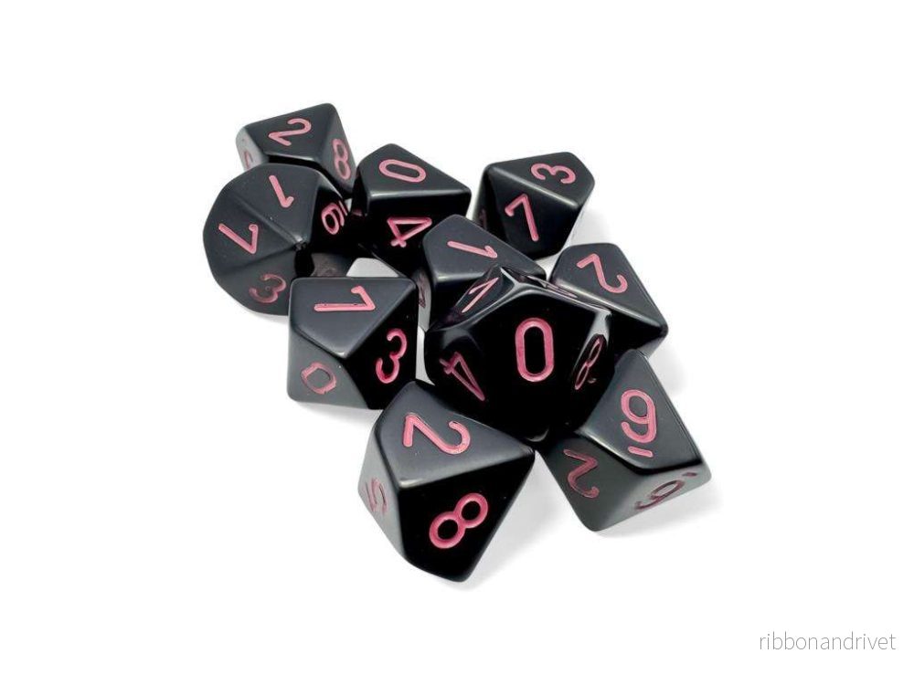 Chessex Opaque Svart/Rosa Set med Tio d10 Tärningar Chessex Opaque Svart/Rosa Set med Tio d10 Tärningar