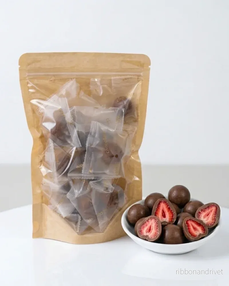 Frystorkade jordgubbar i mörk choklad Frystorkade jordgubbar i mörk choklad