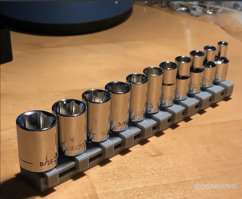 Effektiv organiseringsskena för 1/4" hylsor