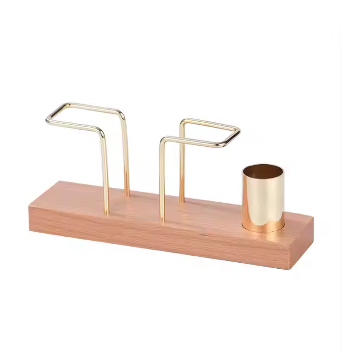 Elegant servetthållare med tandpetarhållare i trä och guld - Bild 2