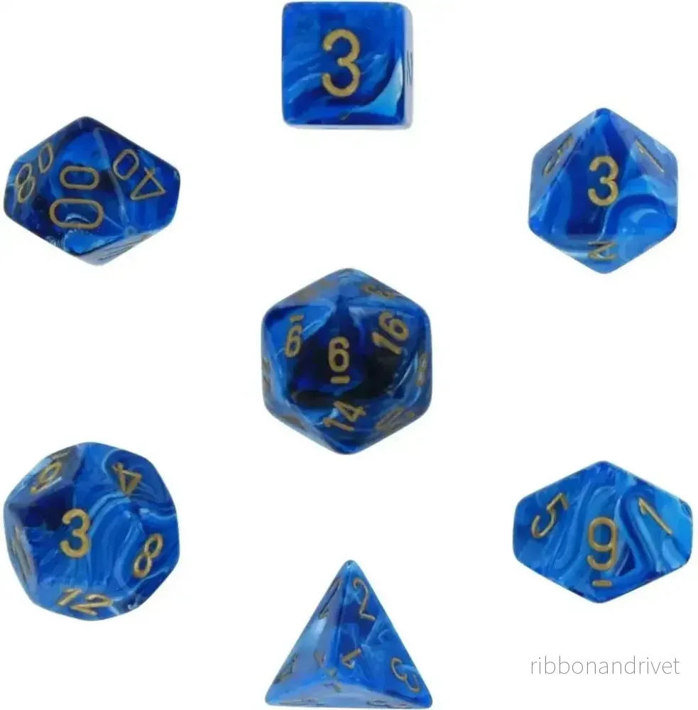 Chessex Vortex 7-Tärningsset – Blå med Guld