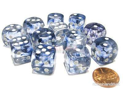 Chessex 16mm d6 tärningar (12 stycken) – Nebula Dark Blue med vita prickar Chessex 16mm d6 tärningar (12 stycken) – Nebula Dark Blue med vita prickar